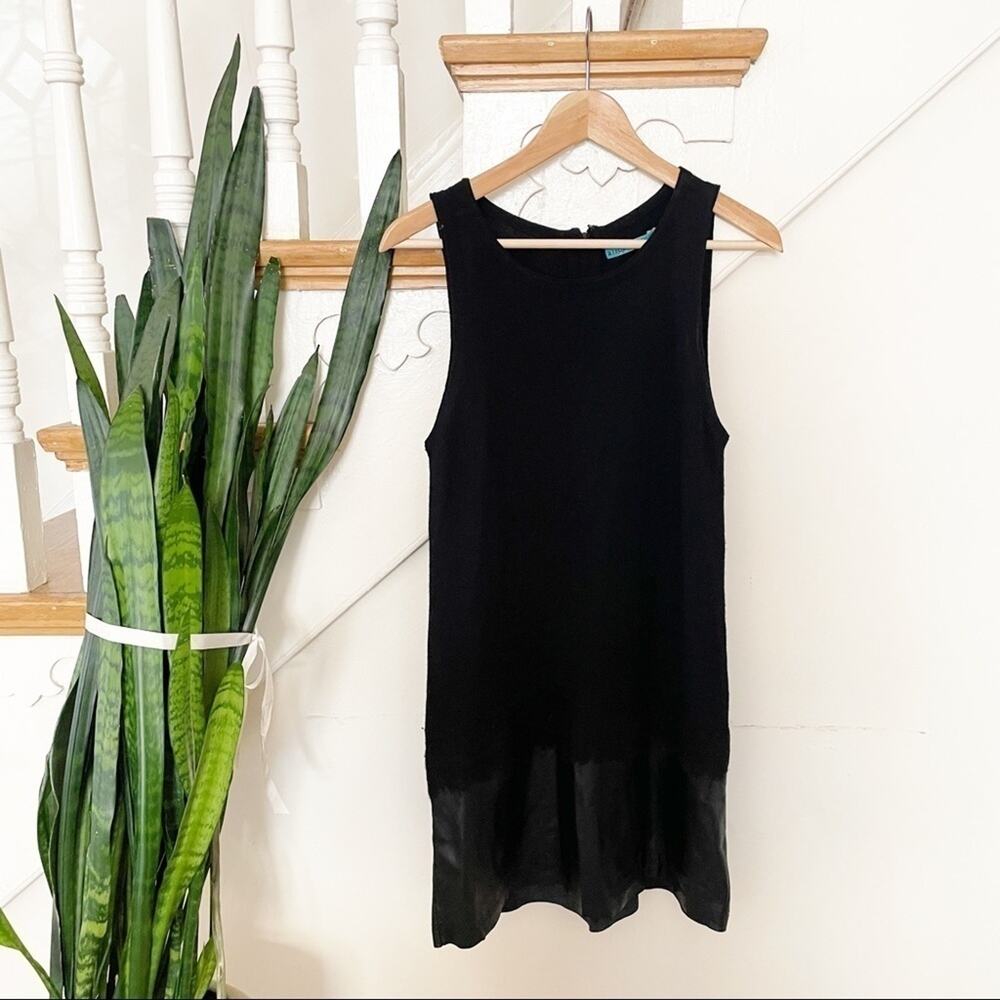 Alice + Olivia Black Wool & Leather Sleeveless Shift Dress Size Medium